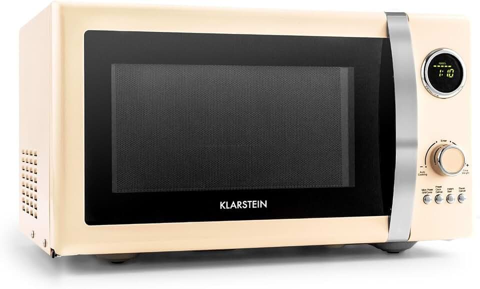 Klarstein Fine Dinesty 2 in 1 Mikrowellenofen 1000W Mikrowelle mit Grill (23 Liter, 800W Mikrowellenleistung / 1000W Grillleistung, Timer, 12 Programme) creme