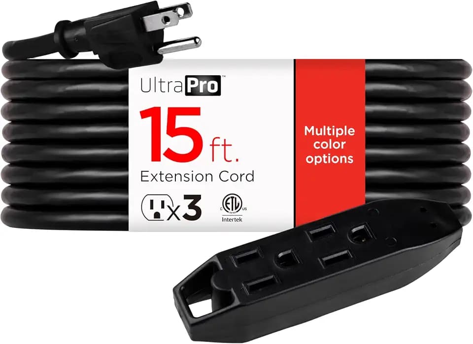 UltraPro 15 Ft 3 Outlet Indoor Extension Cord with Multiple Outlets 2 Pack