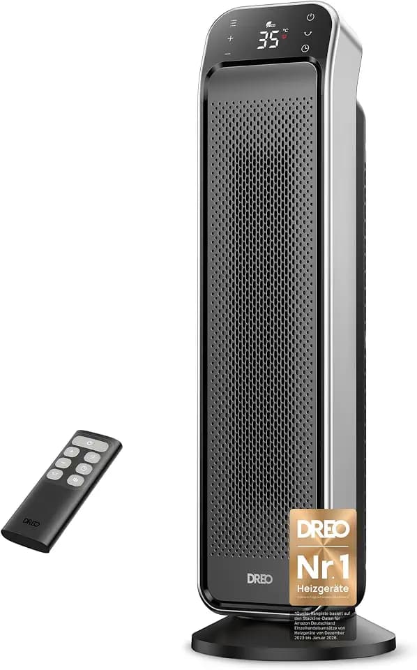 Dreo Heizlüfter Energiesparend Leise, 25 Zoll Keramik Heizung Elektrisch mit Fernbedienung und Thermostat, 2000W Elektroheizung, 3 Modus, 12-Std-Timer, Überhitzungs-Kippschutz, Solaris Max