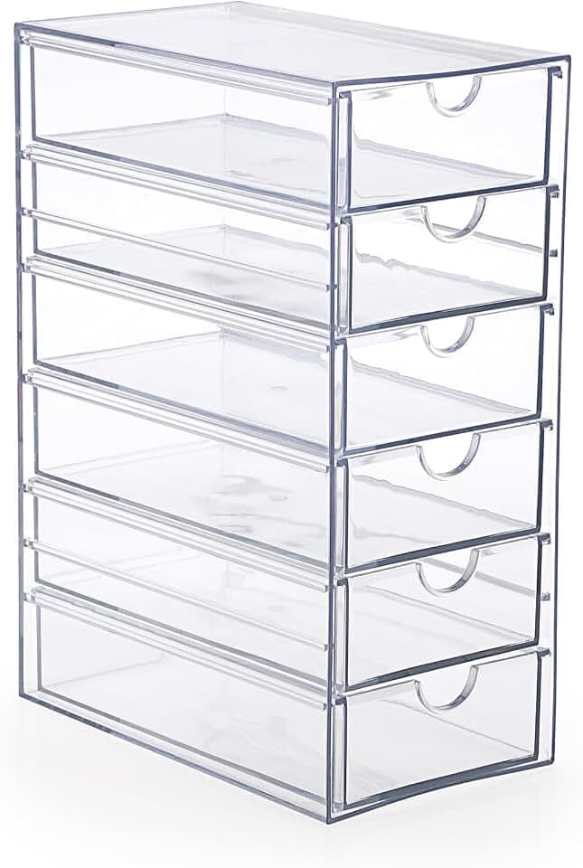 SUMTree Acryl Aufbewahrungsbox mit Schubladen Haar-Accessoires-Organizer durchsichtig Schminktisch Organizer Aufbewahrungsboxen für Kosmetik Schreibwaren Teebeutel Kaffeekapseln (6 Schubladen)