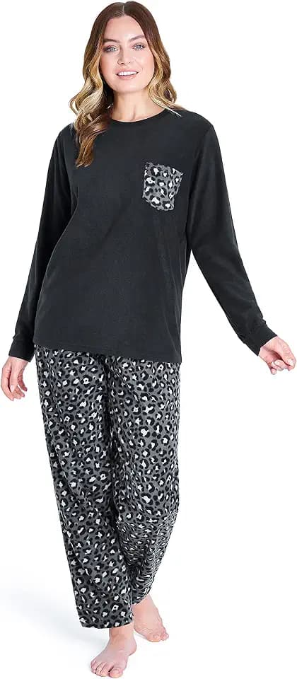 CityComfort Fleece Schlafanzug Damen Lang, 2-Teiliges Pyjama Set, Hausanzug Damen Winter, Geschenke für Frauen Jugendliche