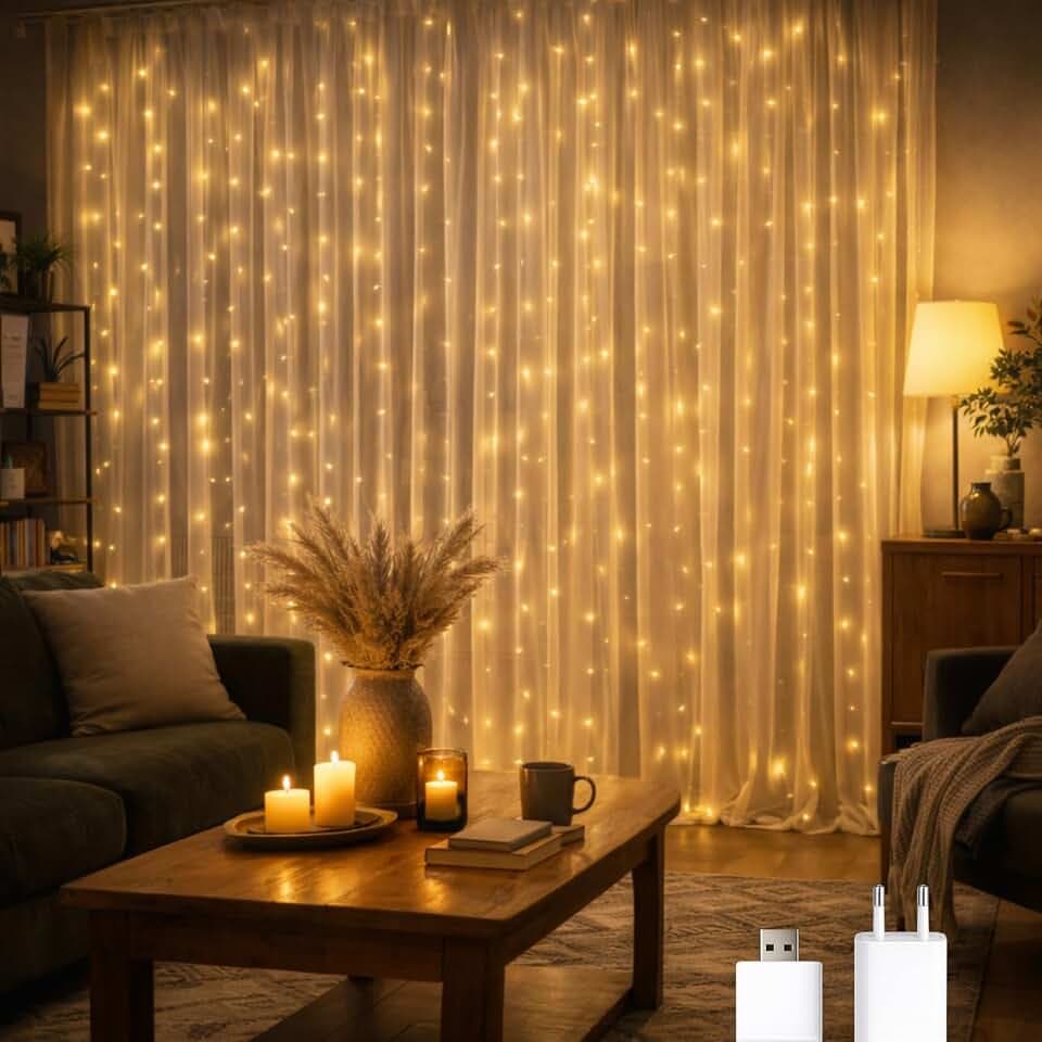 M mimotec - LED-Lichterkette für den Außenbereich mit USB, Länge 3 x 2 m, warmes Licht 2700 K, wasserdicht IP65, ideal für Terrasse und Garten LM2962