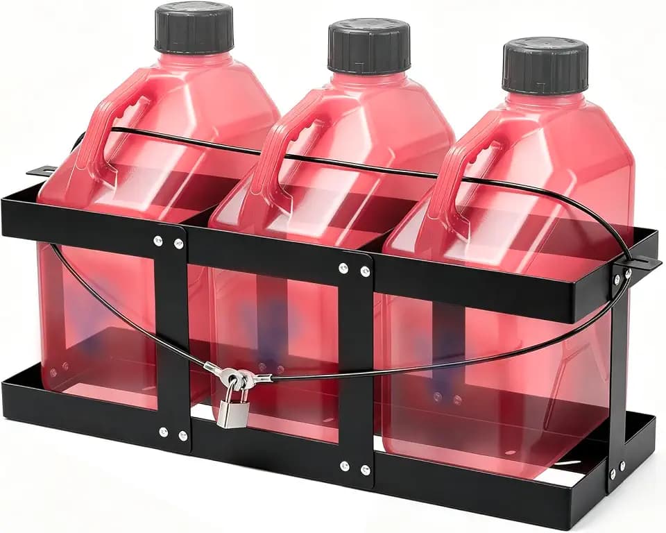 Fuel Jug Holder Holds 3 x 5-gallon Gas Cans, Black, 33 x 11 ‘’, Iron