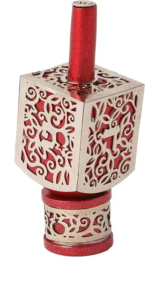 Yair Emanuel Decorative Dreidel with Stand | Pomegranates Cutout Design | Hanukkah Gift Jewish Decorations (Red, Small)