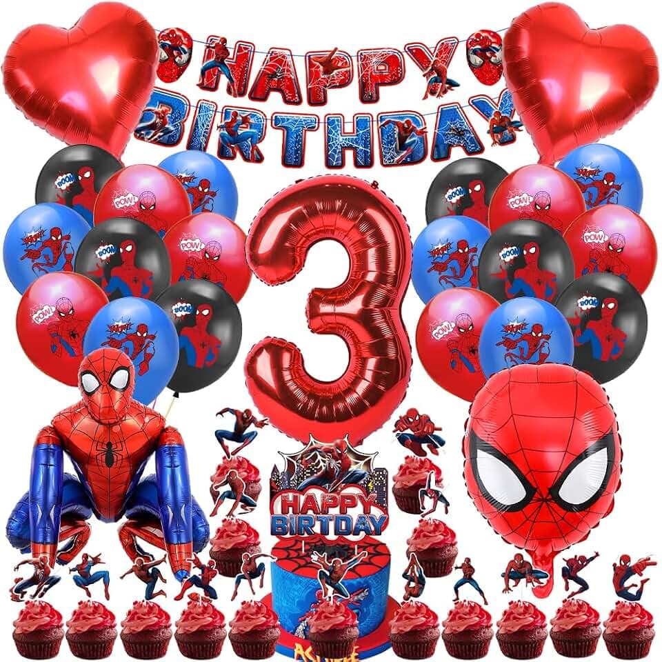 Geburtstagsdeko 3 Jahre, Kindergeburtstag Party Deko Set für 3 Jahre Junge und Mädchen, 3D Kindergeburtstag Luftballons und Zahlenballons, Kinder Geburtstag Dekoration Tortendeko Thema Party