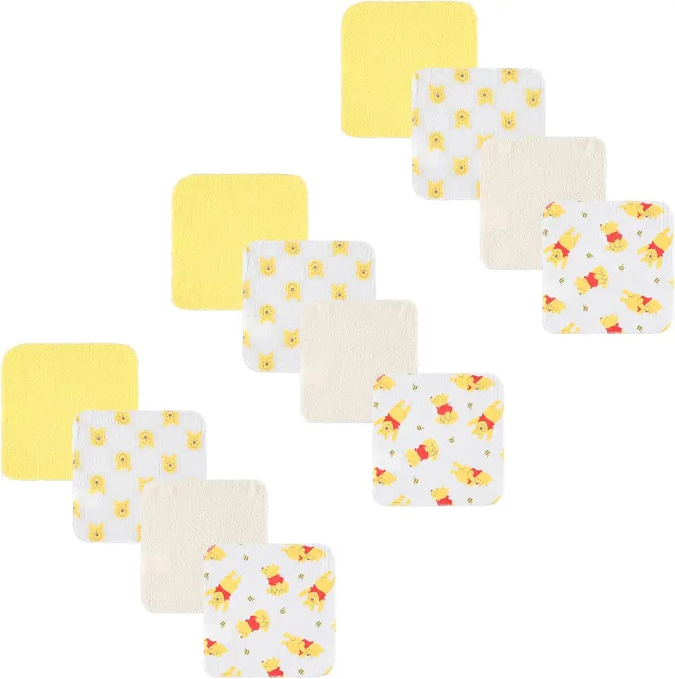 Disney Baby Washcloths 12 Pack – Ultra Soft Baby Wash Cloths, Lilo & Stitch (Stitch & Angel), Winnie the Pooh & Mickey Mouse, Absorbent Newborn Bath Essentials