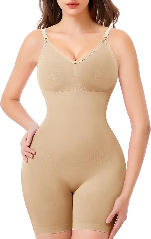 KUMAYES Shapewear Damen Bauchweg Stark Formend Body Shaper Mit Bein Shorts Bodysuit Nahtlose Figurenformend Verstellbarer Schultergurt