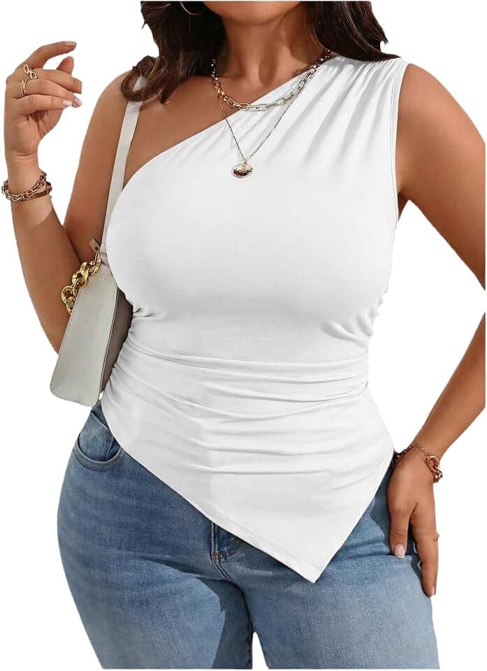 WDIRARA Women's Plus Size One Shoulder Asymmetrical Tank Tops