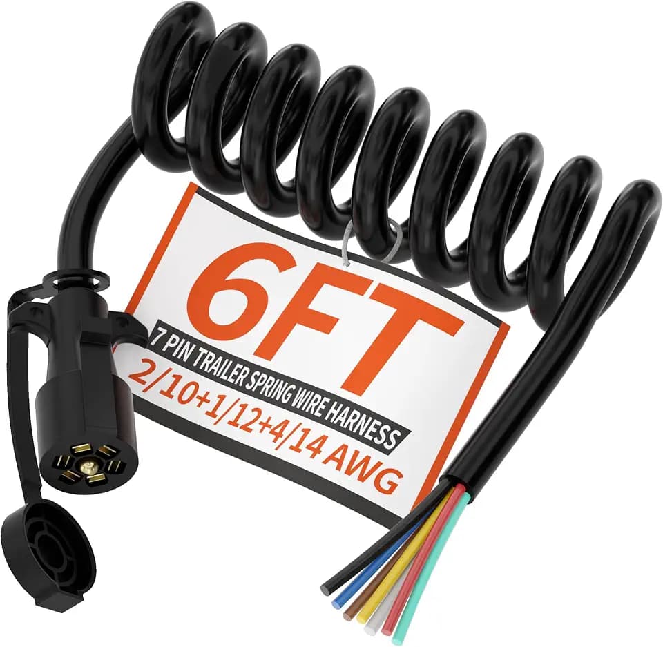 6FT 7 Way Trailer Coiled Plug Heavy Duty 7 Pin Trailer Wiring Harness Cord