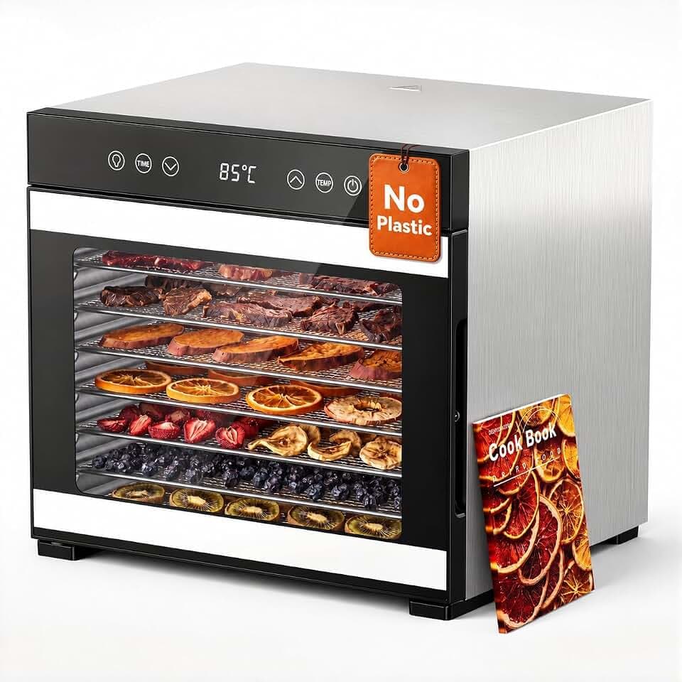 JUMMICO Dörrautomat, 8 Edelstahl-Tabletts, 48-Std.-Timer, Touch-LCD