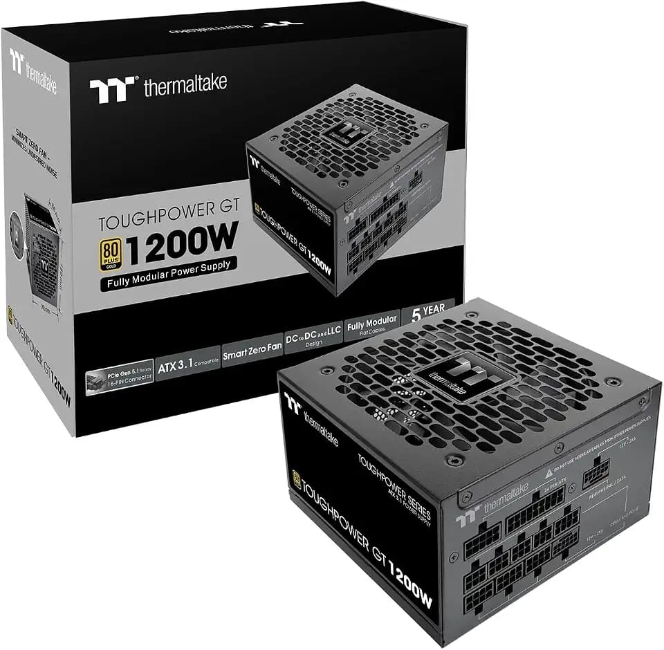 Thermaltake Toughpower GT 1200W; ATX 3.1; x2 Native PCIe 5.1 12V-2x6; Full Modular; Flat Cables; Color Matched Connectors; Japanese Main Capacitors; 80 Plus Gold; 140mm; Black; PS-TPT-1200FNFAGU-3