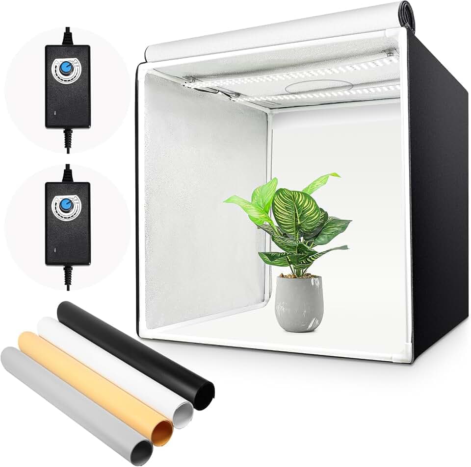 Yorbay Fotostudio Set Profi LED-Fotobox 60 x 60 x 60cm CRI 95+ | Lichtbox Lichtwürfel Lichtzelt für Fotografie inkl. 4 PVC-Hintergrundfolien (schwarz, rein weiß, grau, orange) Mehrweg