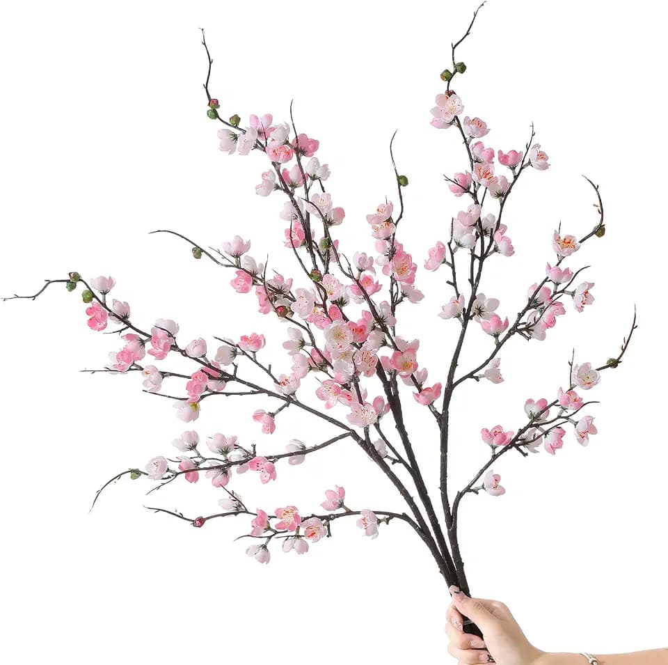 Artificial Pink Cherry Blossom Branches 3Pcs 37.8" Faux Silk Cherry Blossom, Fake Flowers with Leaves Bouquet Decorations for Home Living Room Bedroom Table Centerpiece Vase Wedding Decor