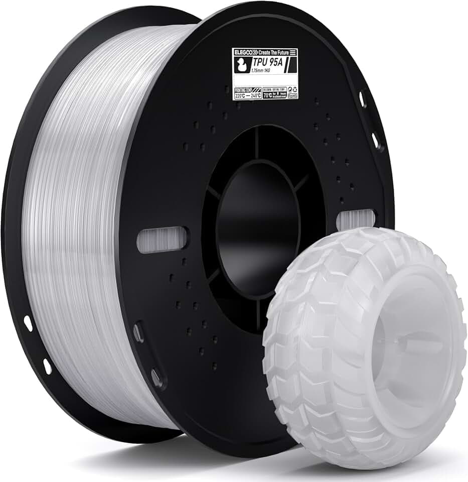 ELEGOO TPU Filament 95A 1.75mm Durchscheinend 1KG, 3D Drcuker Filament