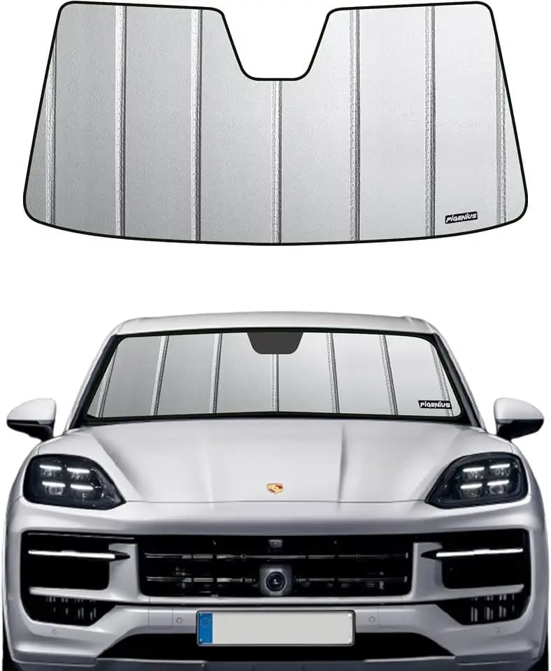 Pigenius Windshield Sunshade for Porsche Cayenne 2004-2018, Premium Grey Leather Finish