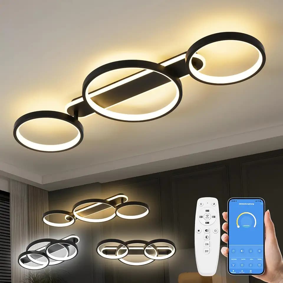 LED Deckenlampe,Dimmbar Deckenleuchte Mit Fernbedienung APP Schwarz 78cm