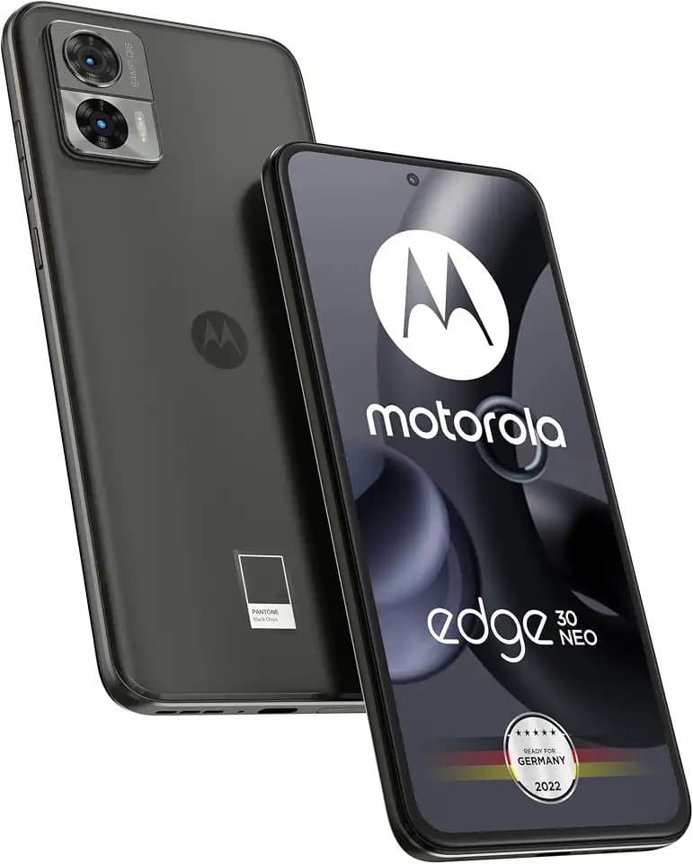 Motorola Motot Edge30 neo Smartphone (6,3'-FHD+-Display, 64-MP-Kamera, 8/128 GB, 4020 mAh, Android 12), Black Onyx, inkl. Schutzcover + KFZ-Adapter [Exklusiv bei Amazon]