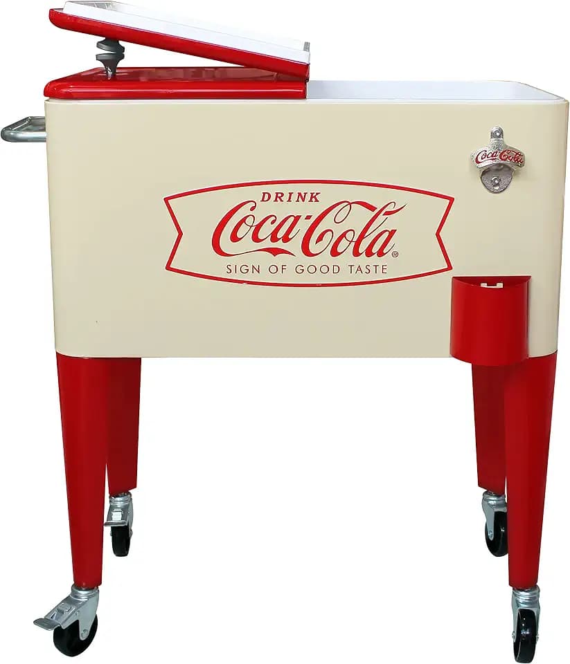 Leigh Country Coca-Cola 60-Qt Cooler, Creamfish, Vintage Style with Wheels for Outdoor/Patio/Porch