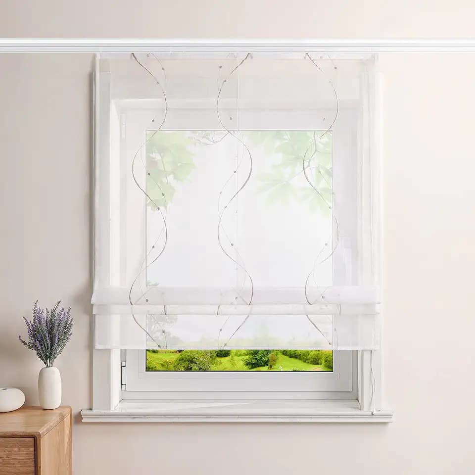 Heichkell Voile Raffrollo, Vorhang mit Stickerei, Sand BxH 100x140cm