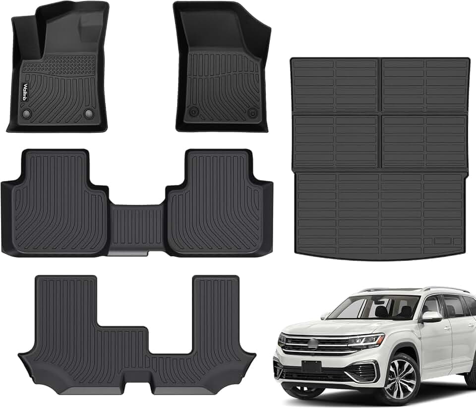 Floor Mats & Cargo Mat Custom for Volkswagen Atlas 7 Seats Bench Seating 2026 2025-2018 All Weather Protection Waterproof TPE Rubber Car Floor Liners Full Set