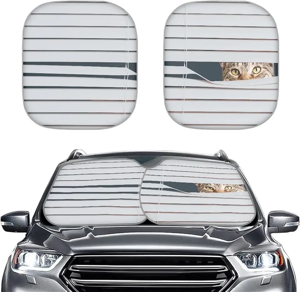 Coldinair Funny Cat Print Auto Windshield Sun Shade,2-Piece Foldable Car Front Window Sunshade Universal Fit for Most Cars,Sedans,SUVs,Trucks