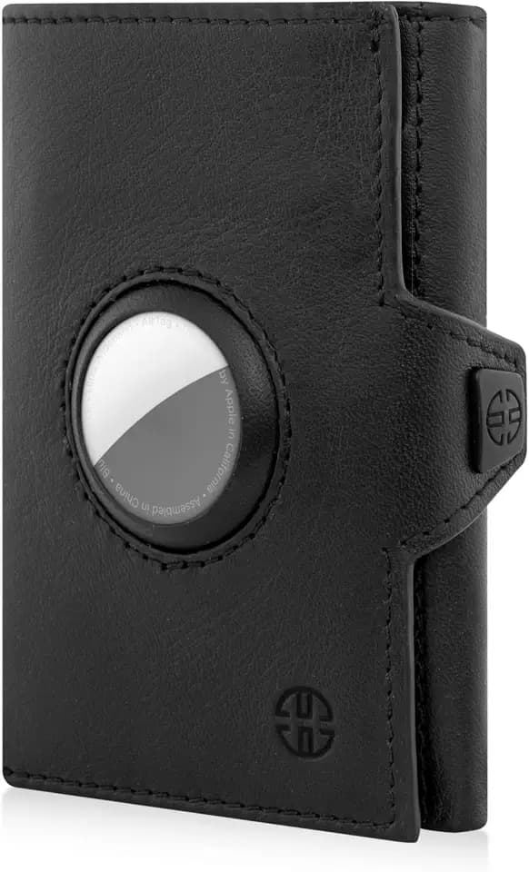 TRUSADOR Unisex Toscana AirTag Holder Leather Wallets (AirTag Holder, Black)