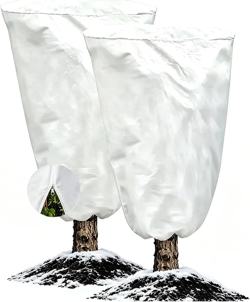 Plant Covers Freeze Protection, 24" x 32" 2.5oz/yd² Reusable Frost Cloth with Drawstring, Winter Plants Jacket Warm Shrubs Cover Blanket Frost Protection for Outdoor Garden Plants, 2 Packs