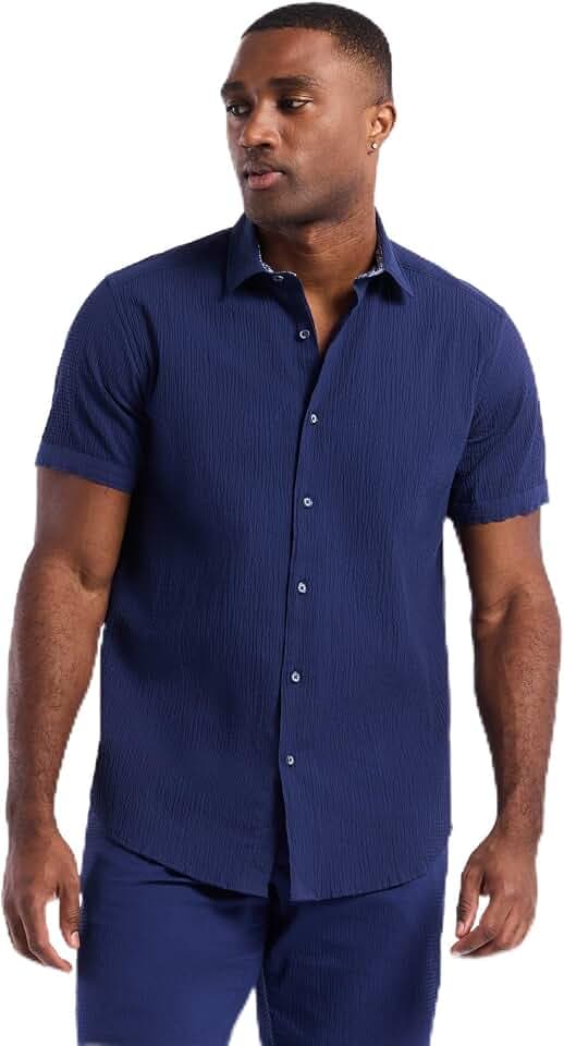 Robert Graham Men's Piers Short-Sleeve Woven Button Down Shirt, Premium Cotton Knit Top, Classic-Fit & Richly Detailed