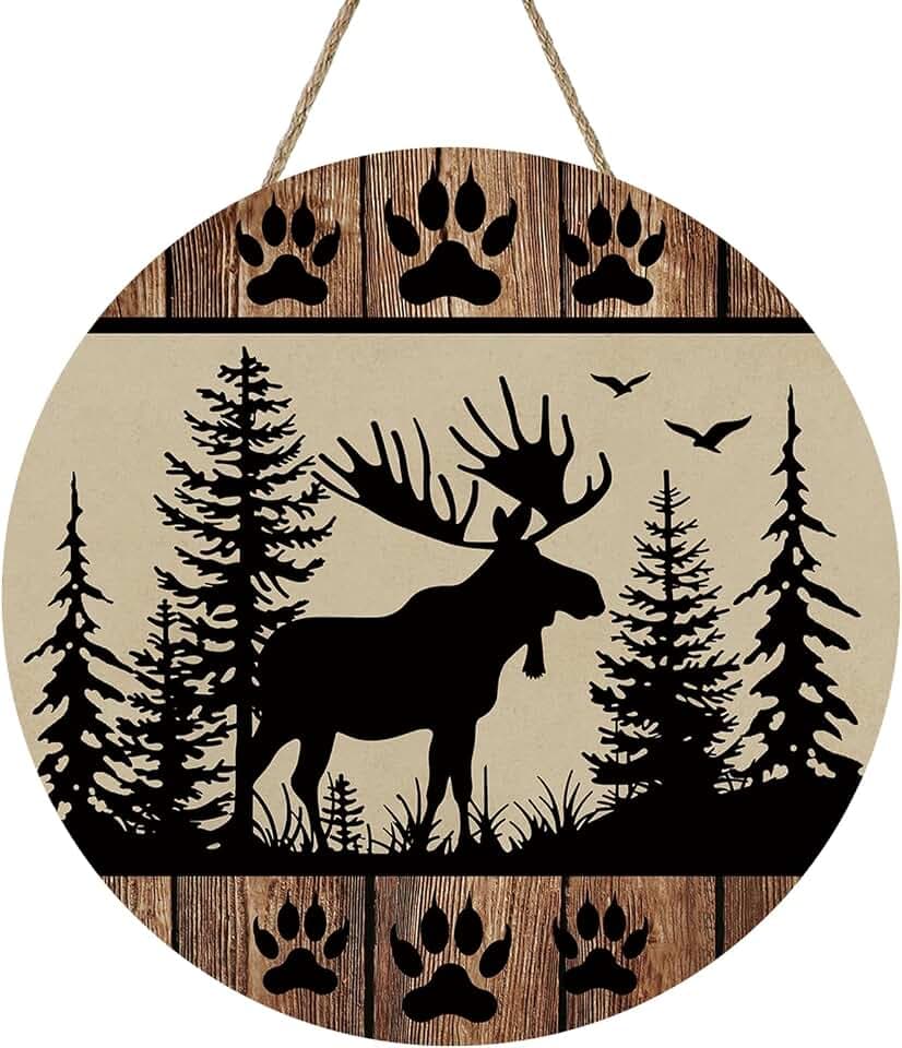 Vintage Forest Moose Front Door Sign, Retro Wildlife Hunting