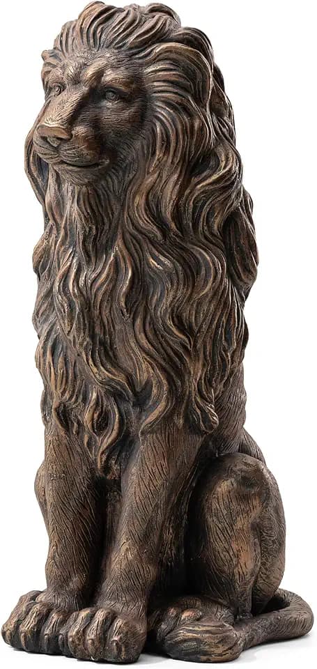 Glitzhome Guardian Sitting Lion Statue Regal Indoor and Outdoor Garden Sculpture for Home Entrance Porch and Yard, 27.75" H, Bronze