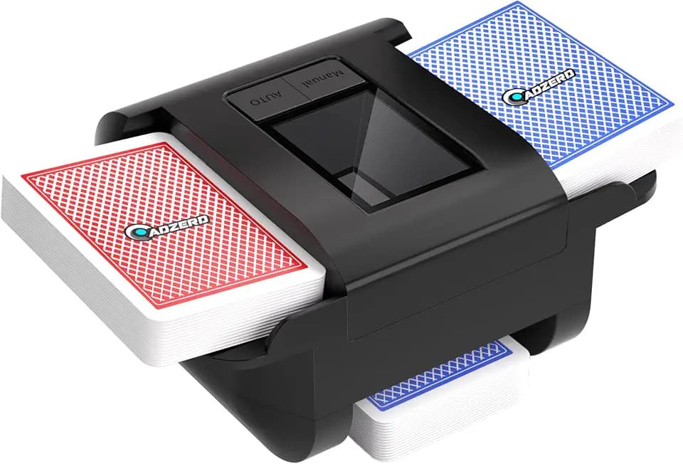 ADZERD Automatic Card Shuffler for 1-2 Decks with Dual Auto/Manual Modes, USB-C Rechargeable, Quiet Operation, Compatible with Most Standard Poker Cards, Black