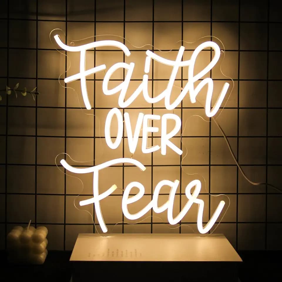 Faith Over Fear Neon Sign Christian LED Neon Light for Bedroom Church Decor