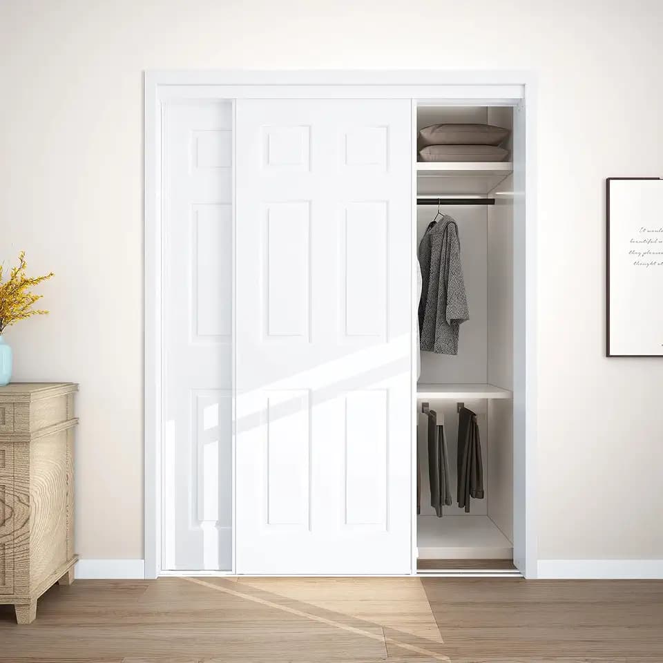 JUBEST 60"x80" 6-Panel Sliding Closet Door, Steel Frame Bypass Primed Door