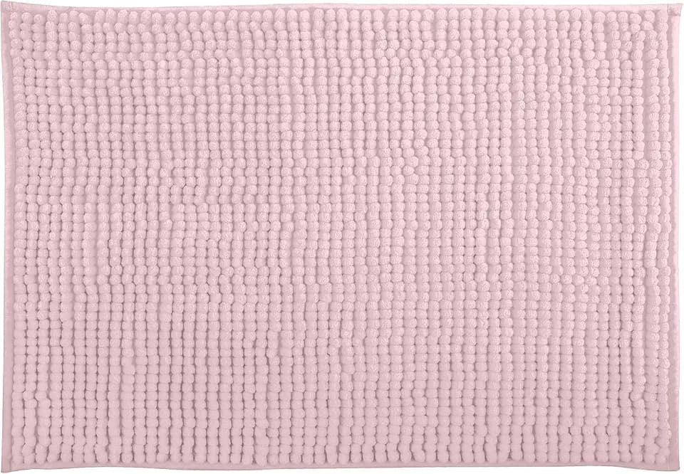 MSV – Chenille-Mikrofaser-Badematte – Langflorig, rutschfest – Maschinenwaschbar – Praktische Aufhängeschlaufe – Optimaler Komfort und Hygiene – Pastellrosa – Einzelmatte – 40 x 60 cm