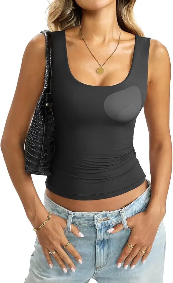 EasyGala Womens Padded Double Lined Tank Tops Scoop Neck Built in Bra Tops