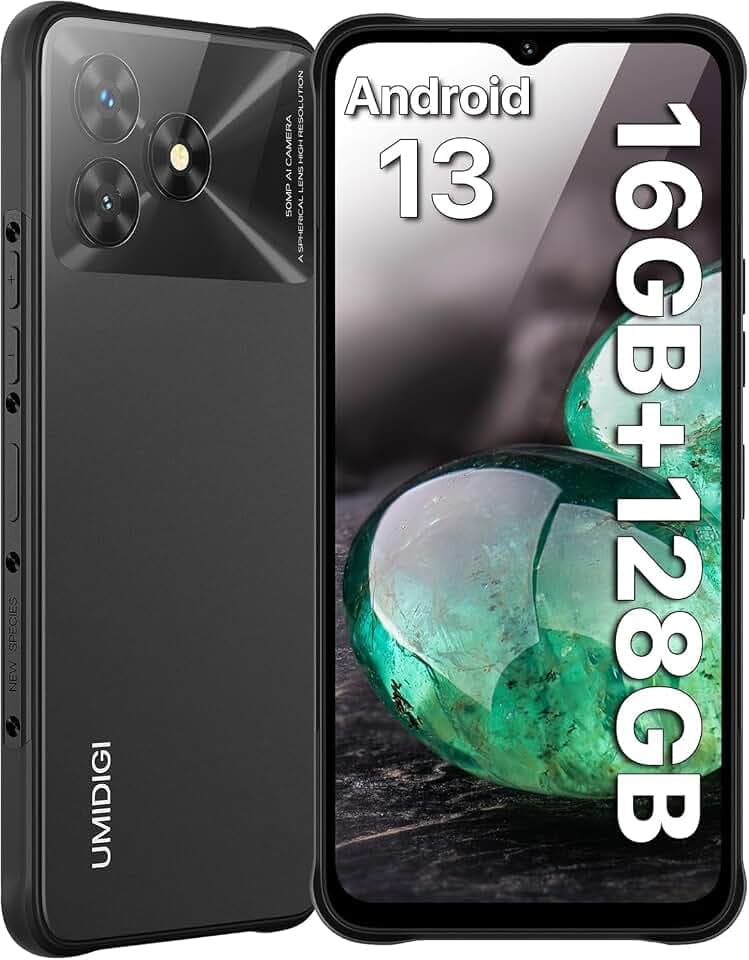 UMIDIGI Unlocked Cell Phone, G5 Mecha Rugged Smartphone, (8+8)+128GB/TF 1TB Expand 6000mAh, IP68/IP69K Waterproof Phone, Android 13, 6.6" Full Screen, 4G Dual SIM Outdoor Rugged Smartphone, Black