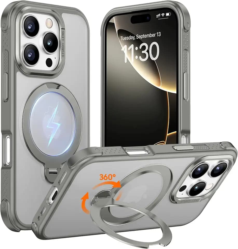 Temdan Designed for iPhone 16 Pro Case,[with 360°Rotatable Invisible Magnetic O-Ring Stand][Military Grade Shockproof][Compatible with MagSafe] Anti-Slip Translucent Matte Phone Case 6.3"