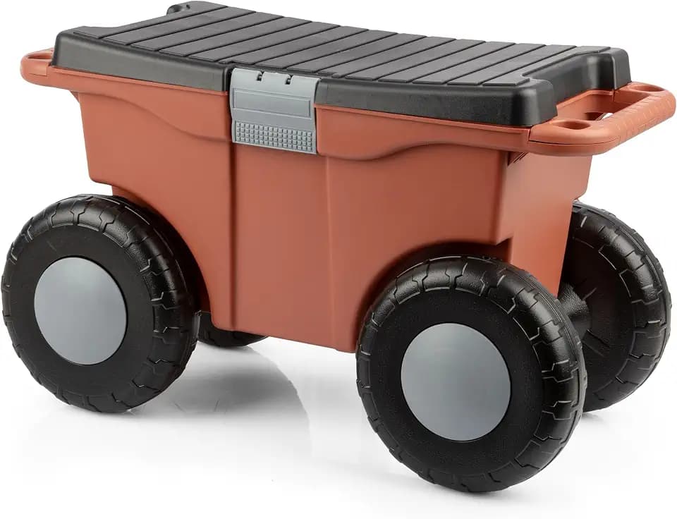 Pure Garden Rolling Garden Cart with Seat, Terracotta