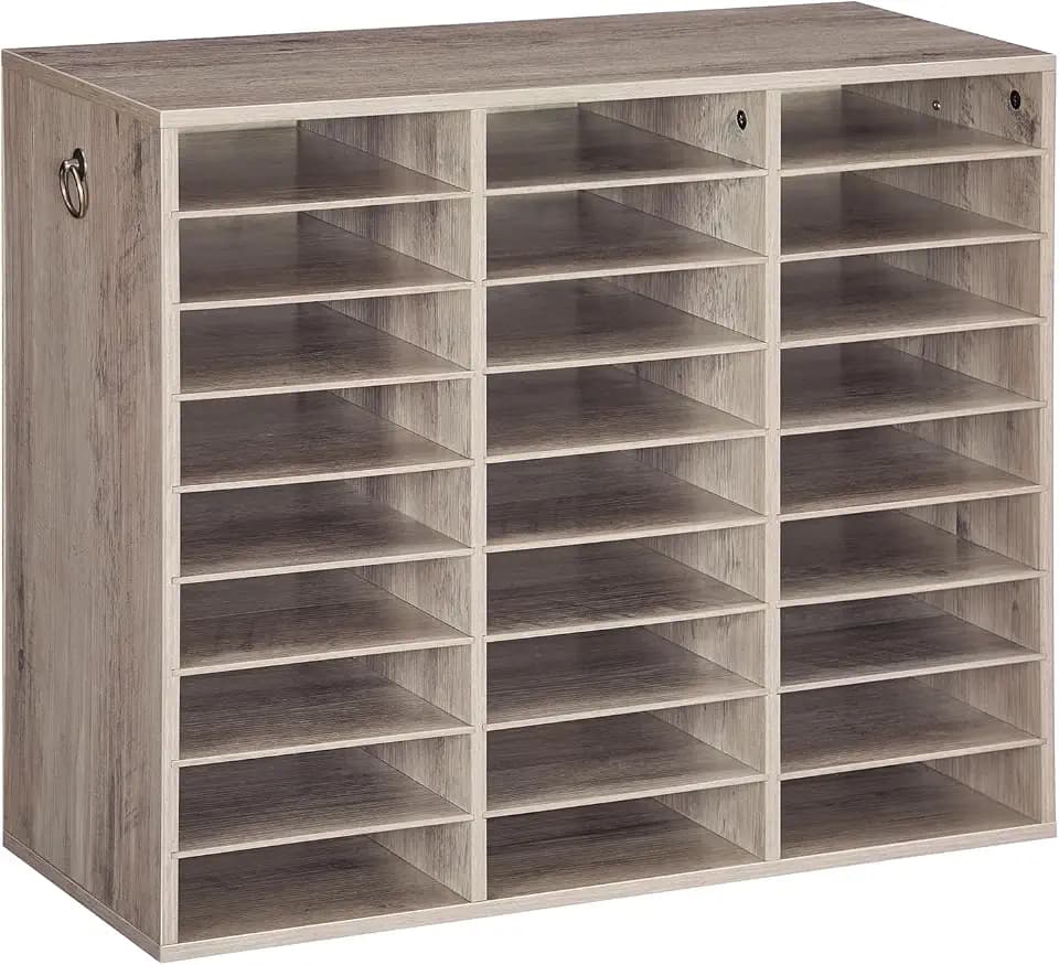 HOOBRO Literature Organizer, 27 Compartments Wooden Mail Organizer, Countertop Literature Sorter with Adjustable Shelves for Home, Office, School, Student Mailbox for Classroom, Greige BG27WF01