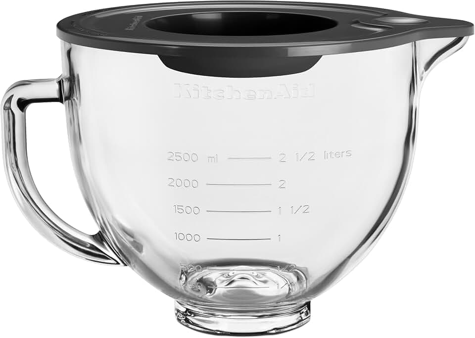 KitchenAid 4.7L Glas-Rührschüssel mit Ausguss, Griff & Silikondeckel, mikrowellen-, gefrier- & spülmaschinenfest, passend für 4.3L & 4.7L Kippkopf-Küchenmaschinen