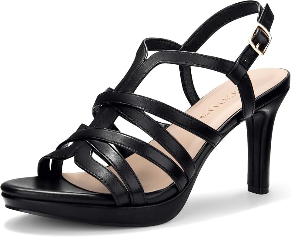 Women's Platform Heels Strappy Stiletto Round Toe Slip-Resistant