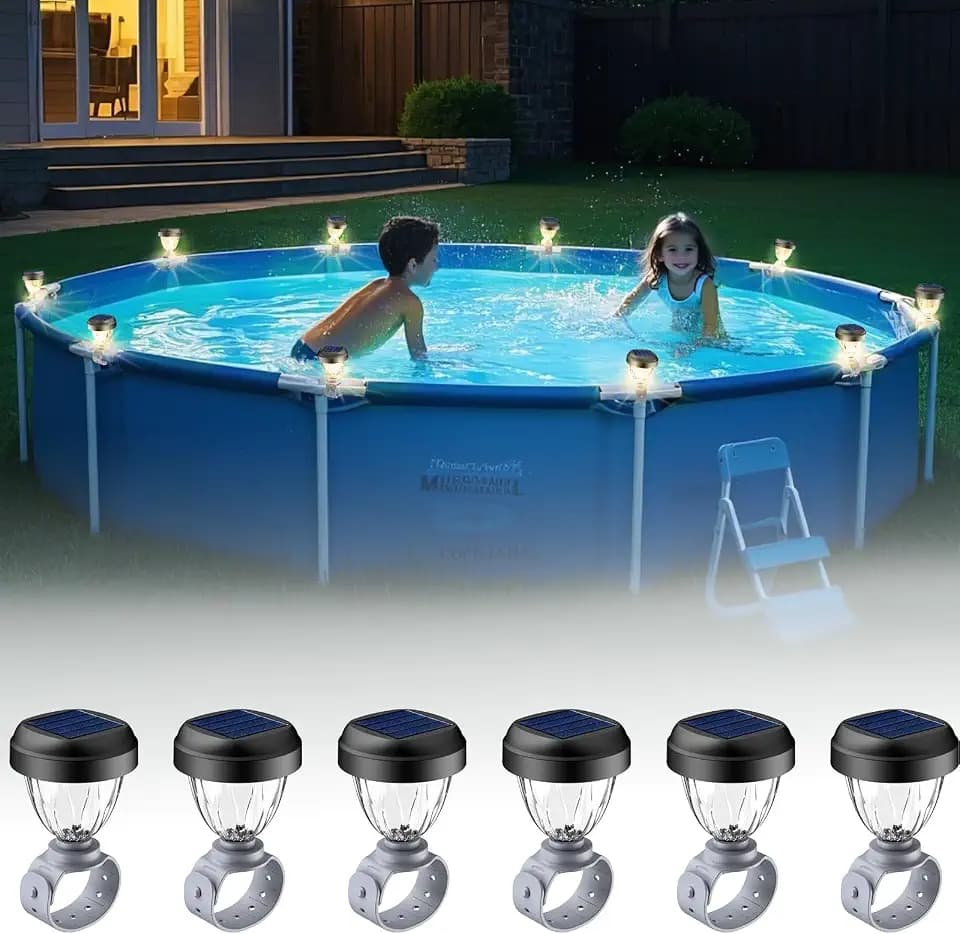 Solar Pool Lights for Above Ground Pool, LED Energy Saving Warm White Light