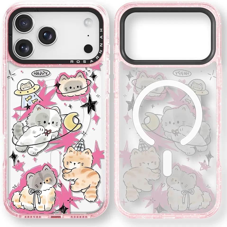 Rosarnnah for iPhone 17 Pro Max Case Aesthetic Pink, Space Kitty Cat