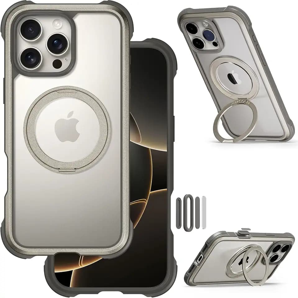 MAGEASY Designed for iPhone 16 Pro Max Case with 360° Rotatable Stand - [Camera Control Button Coverage] 20ft Ultimate Drop Protection, Compatible with MagSafe, Aluminum Frame | Odyssey Stand M
