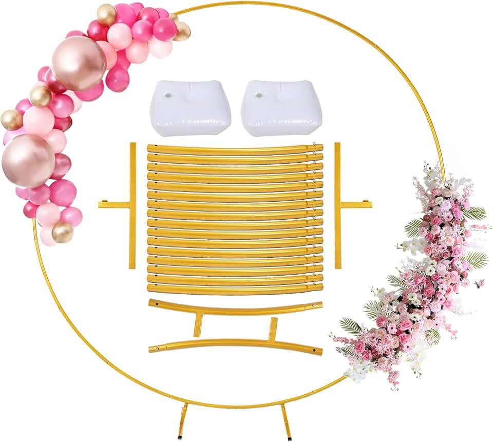 Riesiges rundes Goldmetall-Ballonbogen-Kit Abnehmbar 1.8M/5.9ft Hochzeit Bogen Hintergrund Stand Leicht zu tragen und wiederverwendbar Beste Dekoration Tage