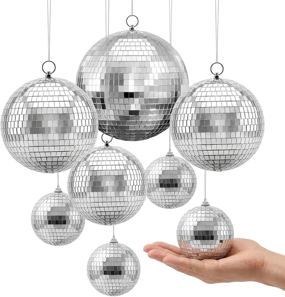 VEVOR Mirror Disco Ball 4" 6" 8" 8-Pack Silver Balls with Hanging Ring