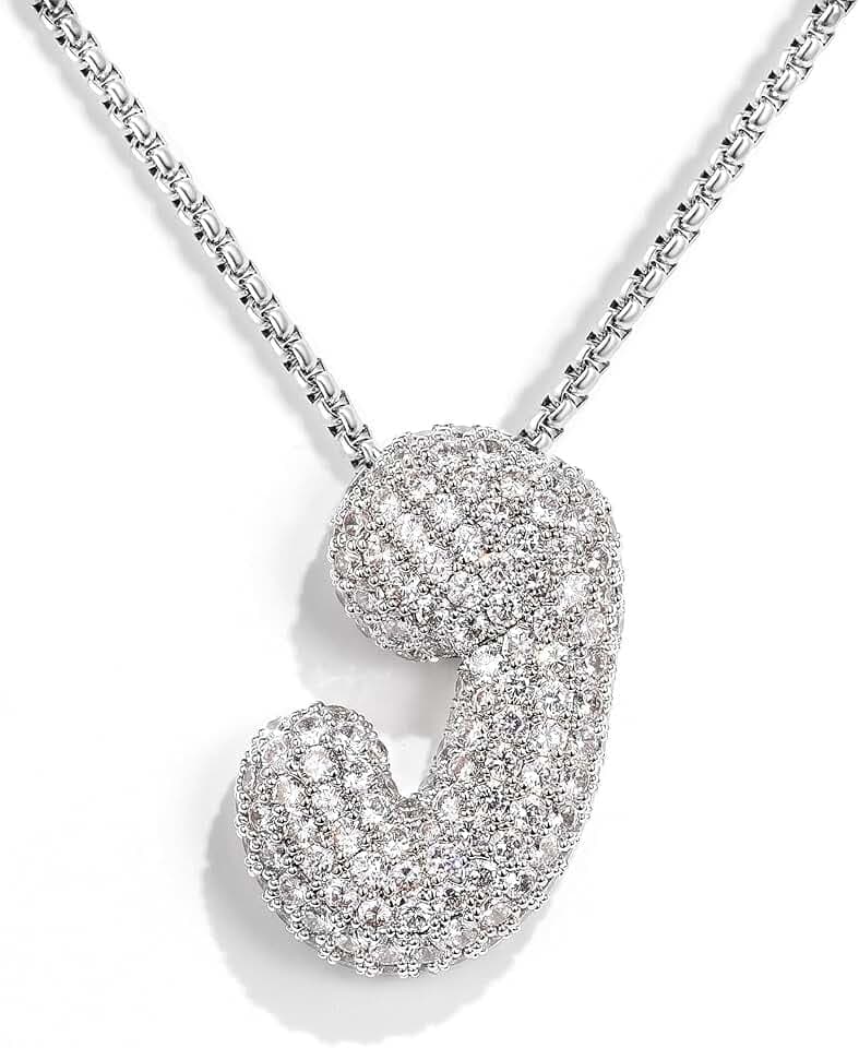 KissYan Blase Buchstaben Halskette Damen, Silber/Gold Ballon Initialen Kette Bling Zirkonia Buchstaben Anhänger A-Z Schmuck Geschenke für Frauen