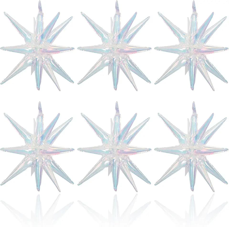HILAVO 6PCS Iridescent Star Balloons, 22Inch Huge Holographic Star Balloons