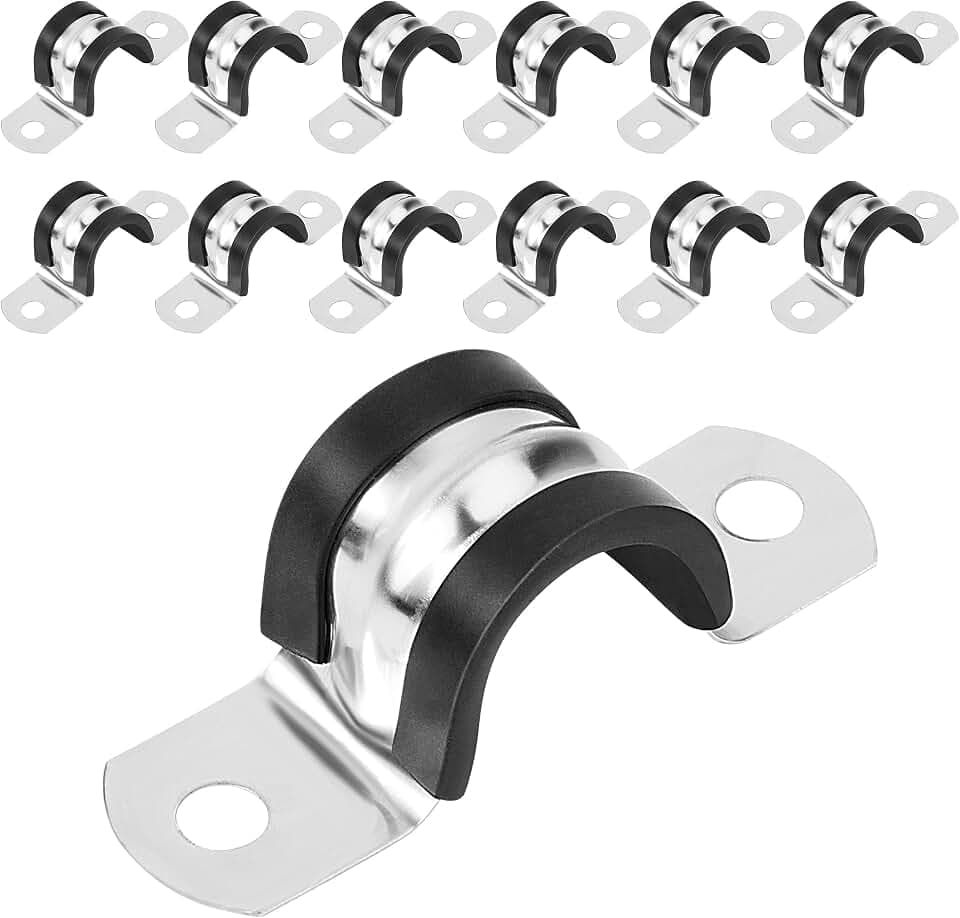 U-Rohrschellen 27mm 304 Edelstahl Rohrschelle mit Gummipolsterung Zweiloch Befestigungsschellen für Rohr Leitung Drahtseil 12 Stück