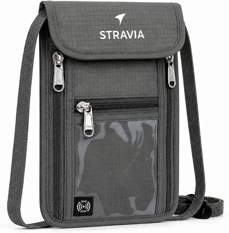 Neck Wallet - RFID Blocking Passport Holder for Travel (Gray)